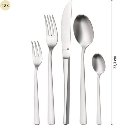 Набір столових приборів WMF Corvo на 6 осіб (66 предметів), нержавіюча сталь Cromargan protect, матова поверхня, стійкий до подряпин, придатний для миття в посудомийній машині
