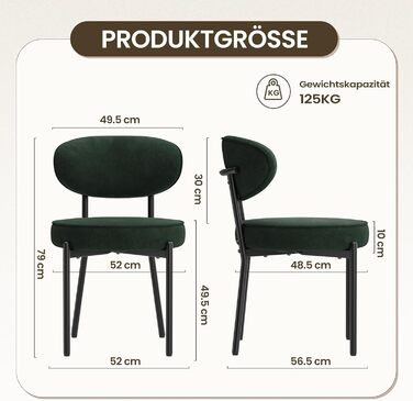 Обідні стільці COLAMY з м'яким сидінням 10 см – Сучасні крісла з плюшевої тканини Teddy, з міцним металевим каркасом – для кухні та вітальні, білий (зелений, набір 2 шт)