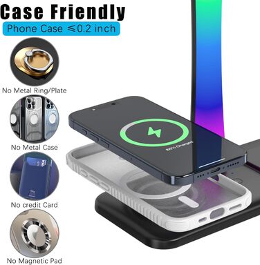 Підставка для навушників з бездротовим зарядним пристроєм, RGB-підсвічуванням, сумісна з Airpod Max, Airpod Pro/3/2, iPhone 16/15/14/13/12/11, Samsung, ідеальний подарунок для геймерів, чорний колір