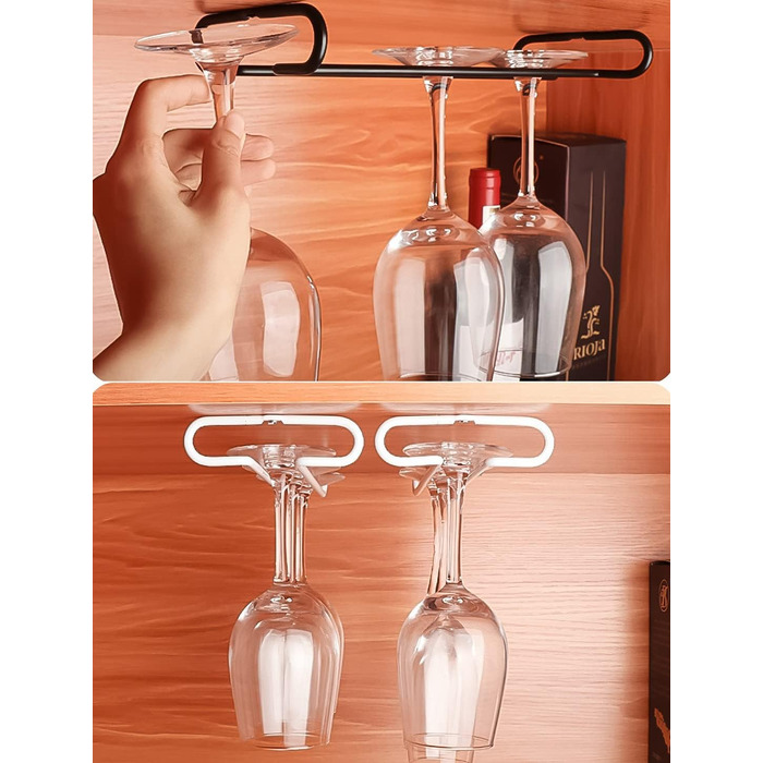 Настінна полиця для бокалів GeLive, 17,8 см, підставка для бокалів, 2 шт., чорний колір. Організатор для кухні та бару.