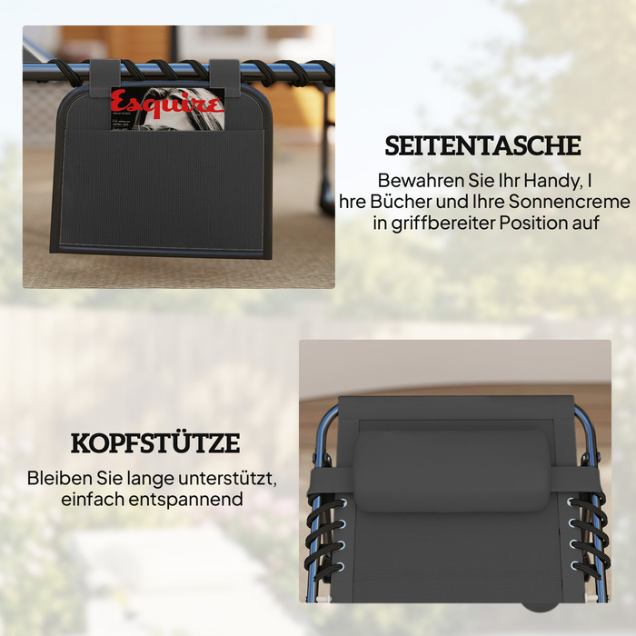 Зручний складаний шезлонг для саду з регульованою спинкою (5 положень), м'яким матрацом та підголівником.