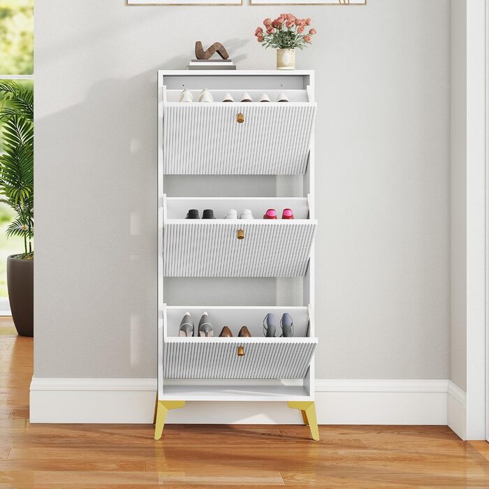 Шафа для взуття DWVO з 3 висувними ящиками, регульована перегородка, для прихожого, вітальні, біла