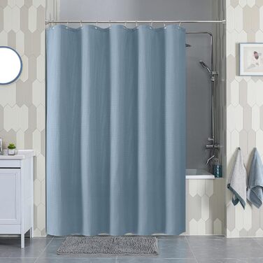 Штора для душу з льону з металевими кільцями, сіра, 182x214 см (Waffel - Mondlichtblau, H214 x B152 см)