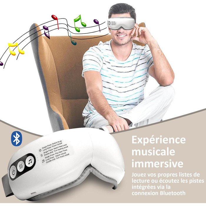 Масажер для очей з підігрівом та Bluetooth, 5 режимів масажу, зняття сухості та мігрені