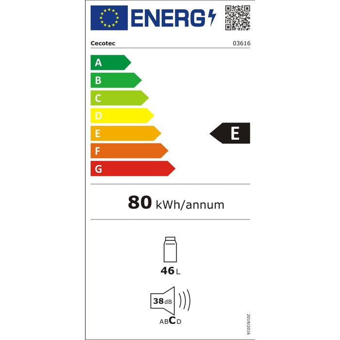 Міні-холодильник Cecotec 46 л GrandCooler 20000 л SilentCompress, 48,7x48 см, низьке споживання, білі дверцята