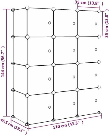 Дитяча шафа модульна з 8 кубиками PP (110 x 46,5 x 144 см, рожева)