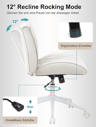 Крісло для дому та офісу Symino з функцією гойдання, обшите штучним велюром, регульоване по висоті, 360° обертання, ергономічне, до 120 кг, колір Беж