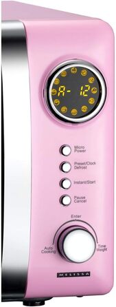 Мікрохвильова піч Melissa 16330110 Classico Мікрохвильова піч ретро-дизайну Металевий корпус, 20-літрова варильна камера, потужність мікрохвильової печі 700 Вт, таймер, 5 рівнів потужності, (об'єм 20 л, рожево-рожевий)