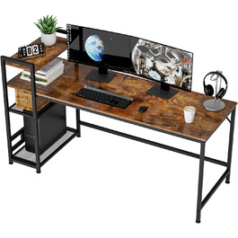 Комп'ютерний стіл з книжковою шафою, Письмовий стіл, Стіл для ноутбука, Полиця з 4 полицями, Дім, Офіс, Спальня, 160 x 60 x 110 см (Вінтаж, 160x110x60 см)