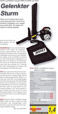 Бензиновий збирач листя BRST® Laubsauger Laubbläser 1,0kW (1,36PS) з мішком 55L, 2 насадки, ремінь та антивібраційний руків'я | 4в1 | Швидкість потоку 73 м/с