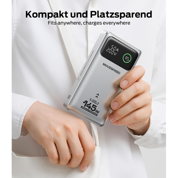 Power Bank MOVESPEED 145W 25000mAh з 3 USB-портами, PD 3.1, Digital Display - для ноутбуків, iPhone, Galaxy, iPad