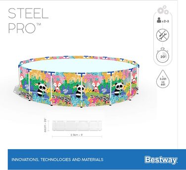 Каркасний басейн Bestway Steel Pro з навісом від сонця 'Splash-in-Shade без насоса Ø 244 x 51 см, барвистий фруктовий дизайн, круглий (274 x 66 см)