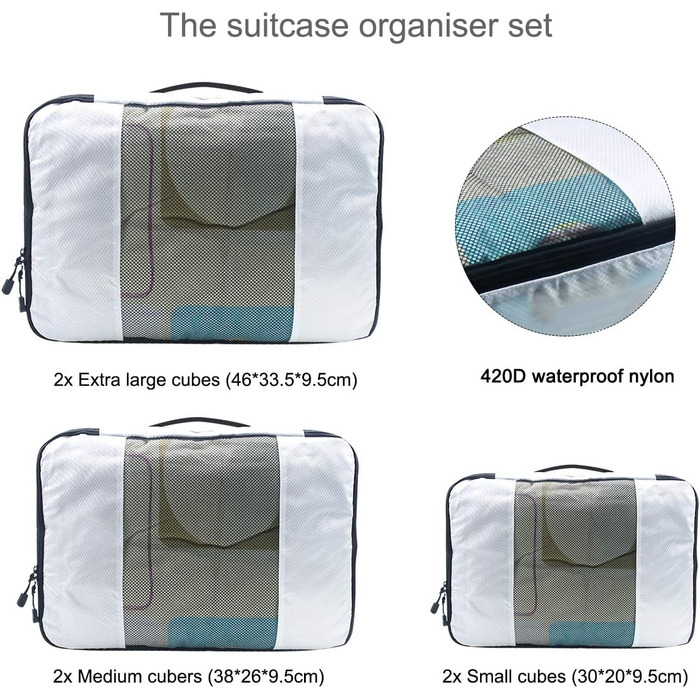 Набір органайзерів для одягу в подорож Netspower, 6 шт, сітчасті сумки для валізи, рюкзака та взуття, зелені