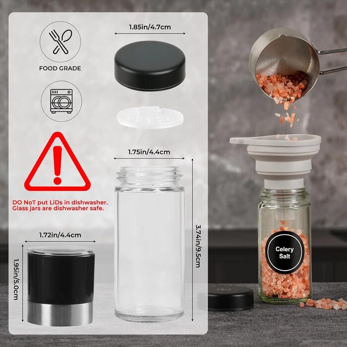 Набір скляних банок для спецій FRIBERG з дозатором, 20 шт. по 120 мл, чорний колір