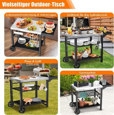 Нержавіюча сталева візок для гриля Denmay з 3 ярусами, піч для піци, робочий стіл для гриля, візок для обслуговування на відкритому повітрі