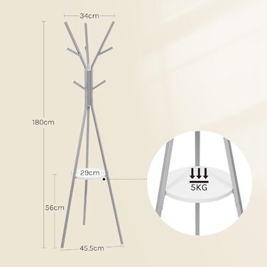 Вільна стійка для одягу WOLTU у вигляді дерева, металева, з полицею та 9 гачками, для одягу, шапок та сумок, біла