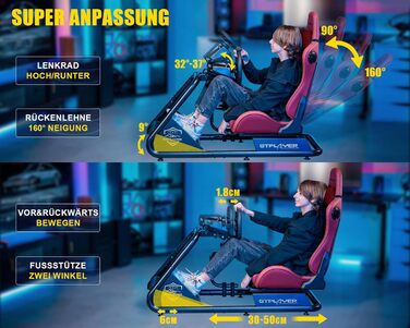 GTPLAYER Симулятор кокпіт для гоночних симуляторів, стійка для керма та педалей (Бордовий)