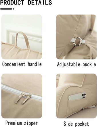 Підголовник для ліжка з підлокітниками, великий крісло-мішок для читання, 75x40x58 см