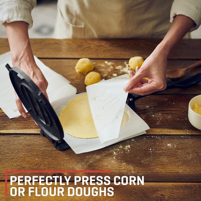 Пресс для тортилій Uno Casa Tortilla Presse 20 см - для тако, роті, з 100 шт. паперу для випікання
