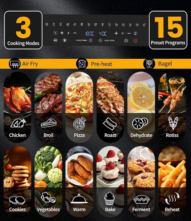 Фритюрниця-мініпіч Air Fryer Emphsism Dual Zone XXL з LED-сенсорним екраном, 1800W, 15 програм, з рецептами та 11 аксесуарами