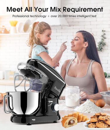 Кухонна машина Facelle 1500W з нержавіючою чашею 6.2 л, 6 швидкостей, комплект насадок (чорна)