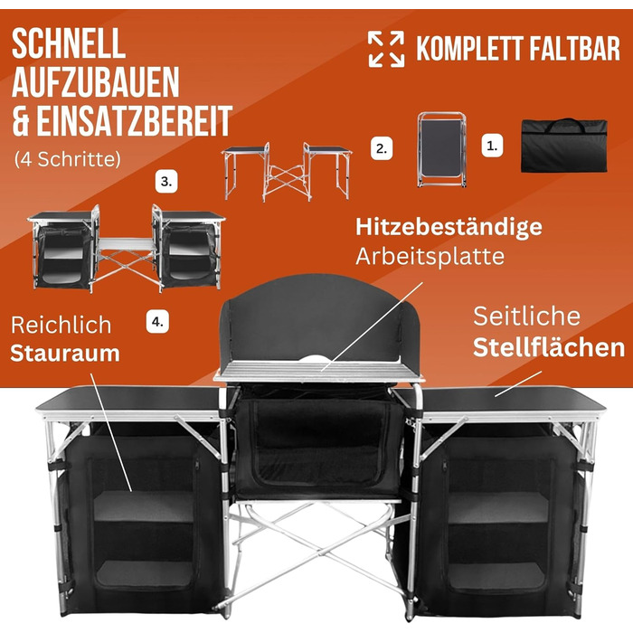 Складний шафа для кемпінгу з робочою поверхнею та полицями для кухні, похідний стіл для кемпінгу, причіп, 175x104x52 см