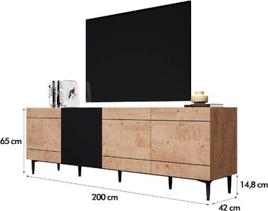 Комод Newfurn Чорний Дикий Дуб Сервант Вінтаж Промисловий - 180x90x42 см - (03- Сервант V2)