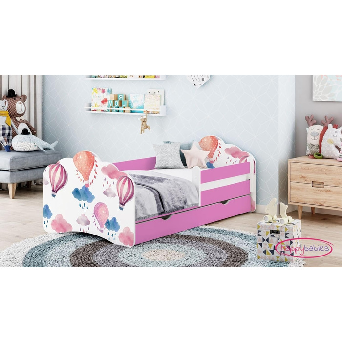 Дитяче ліжко Happy Babies MOBI 160 x 80 Ліжко для дитячої кімнати з матрацом 80x160 Молодіжне ліжко із захистом від падіння та зберіганням для дівчаток (M01)