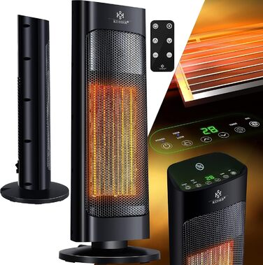 Обігрівач KESSER® 2000W з пульт дистанційного керування, керамічний, тихий, з осциляцією, таймером, 15-30°C, чорний