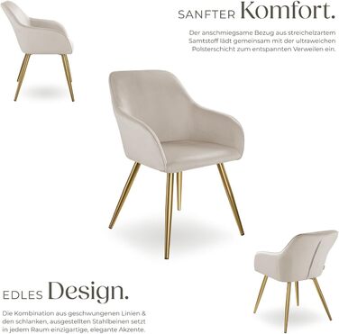 Крісло tectake® для вітальні та обідньої кімнати: зручне крісло з підлокітниками, оббивка з велюру, набір 4 шт. (Taupe/Gold)