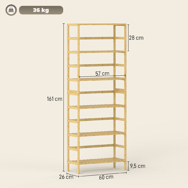 Стелаж з 6 полицями з бамбука, регульовані полиці, окремо стоячий стелаж для зберігання, натуральне дерево