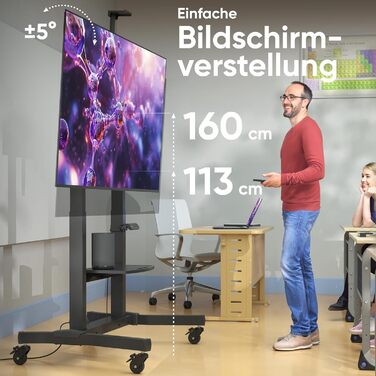 ONKRON Телевізійна тумба на колесах для телевізорів 50-100 дюймів, електрична, з підйомом, max 130 кг, VESA 1000x600, чорна TS1991E-B