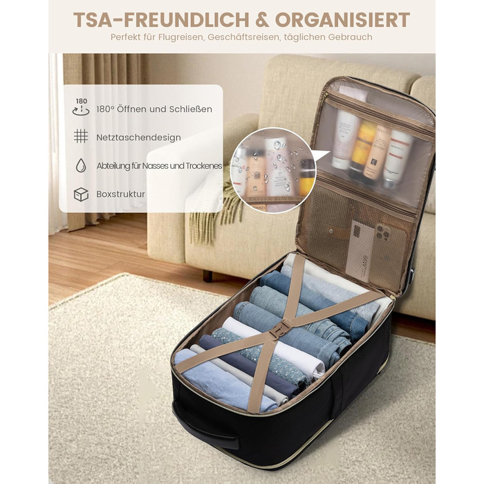 LOVEVOOK Рюкзак ручної поклажі, 40L, 17.3 дюйми, для подорожей та бізнесу, водонепроникний, 45x30x20 см, кольори: зелений, бежевий, чорний