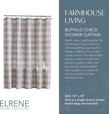 Шторка для душу Elrene Home Fashions Farmhouse Buffalo Check, 72'x72', сіра/біла