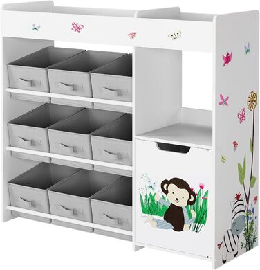 Дитяча полиця для іграшок HOCSOK з 9 ящиками, органайзер для іграшок, великий об'єм зберігання, книжкова полиця для дитячої кімнати, дерево, білий, 90 x 80 x 29,5 см
