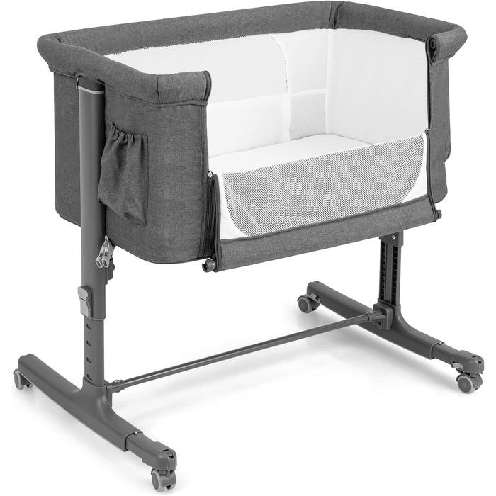 Двофункціональне ліжко-приліжкова стільниця Dreamade 2 в 1 з регулюванням висоти, з матрацом та колесами, 86 x 63 см, для новонароджених до 9 кг, з нахилом 10°, сірий колір