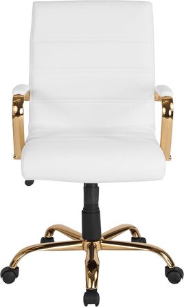Офісний крісло Flash Furniture - крісло для шефа, біле шкіряне, з червоно-золотим каркасом, 61 x 58,5 x 103,5 см