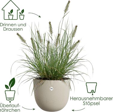 Горщик Elho Sereh Rund 40 - для дому та саду, 100% перероблений пластик, Ø 39 x H 33.3 см, Бежевий