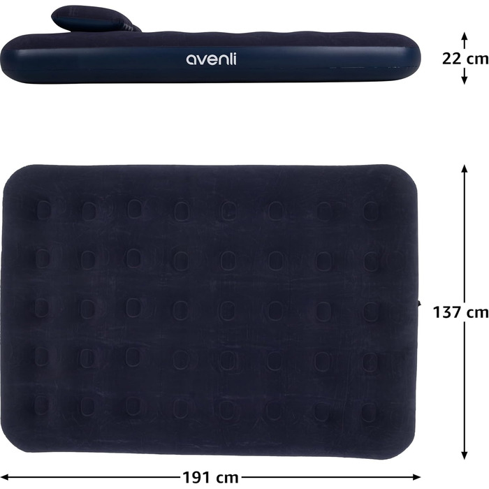 Надувний матрац-ліжко AVENLI для кемпінгу та дому (2 особи) з 2 подушками та насосом, 191x137x22 см