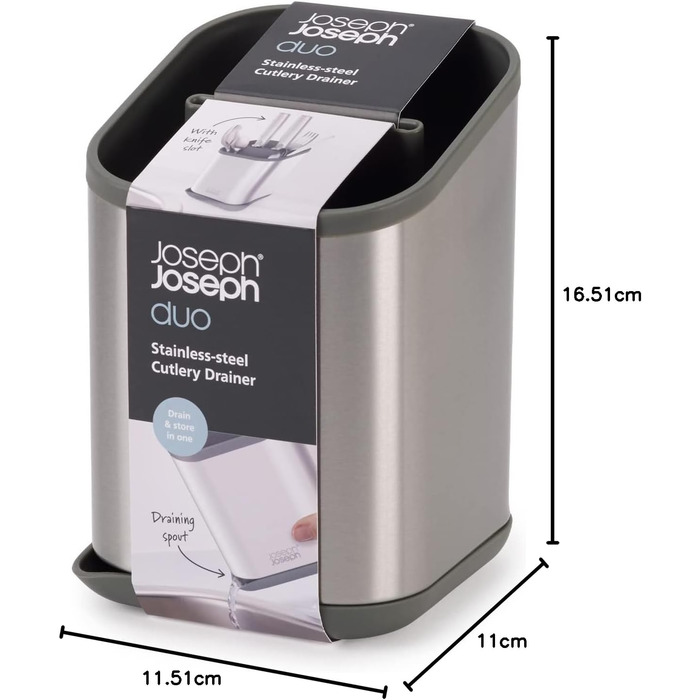 Підставка для столових приборів Joseph Joseph Duo для кухонної мийки з місцем для ножів, сіра (сталь)