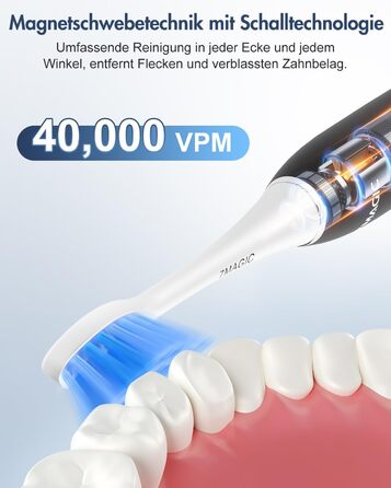 Електрична зубна щітка Sonic з 6 режимами, 3 інтенсивностями, 40000 вібрацій/хв, IPX7, акумулятор 90 днів, таймер, для подорожей, чорна