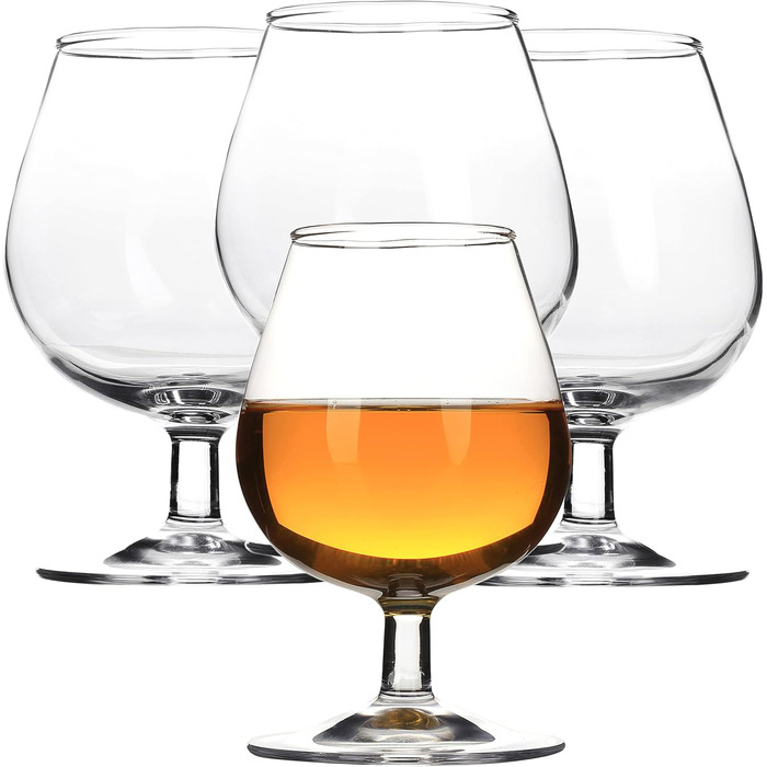 Набір з 4 келихів для коньяку та бренді | 350 мл | Скляний набір для коньяку, бренді, коктейлів | Для дому, ресторанів та вечірок | Можна мити в посудомийній машині