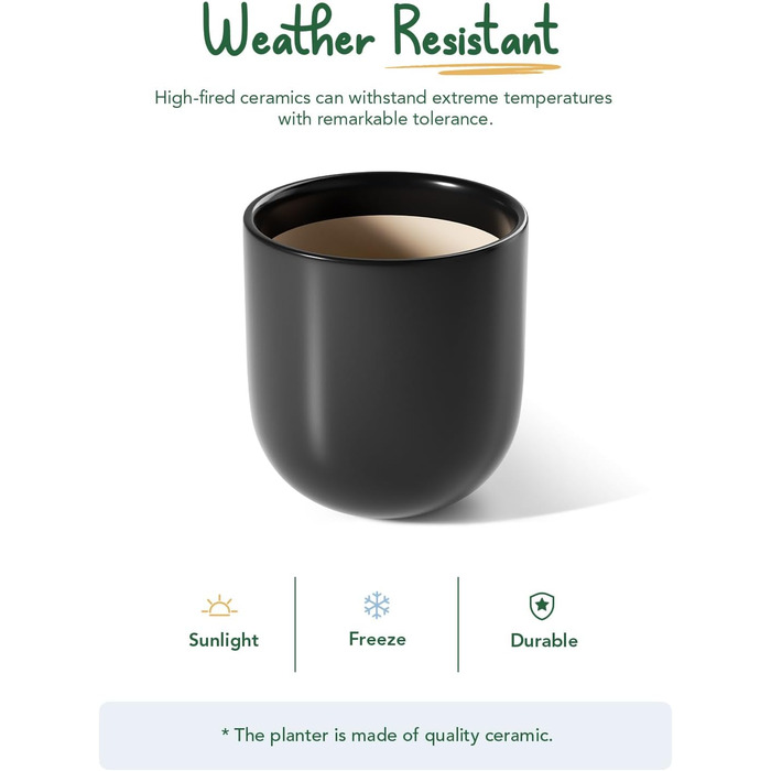 Керамічний горщик для квітів LE TAUCI, 30 см, чорний, з дренажним отвором