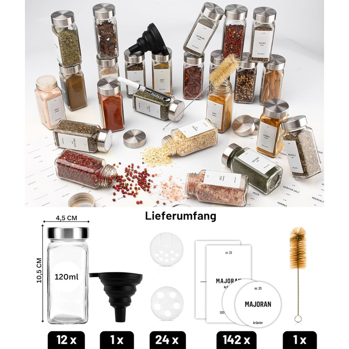 Набір скляних банок для спецій Deco haus® (12 шт.) - організоване зберігання спецій