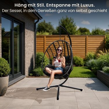 Крісло-гойдалка Swoods XXL з металевим каркасом - для дому та вулиці, з подушкою - яйцеподібне крісло, до 150 кг (темно-сірий)