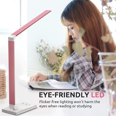 Настільна лампа Chesbung, світлодіодна настільна лампа, настільна лампа з регульованою яскравістю, 5 кольорів і 10 рівнів яскравості, сенсорне управління, складна, з USB-портом для зарядки і захистом для очей (рожевий )
