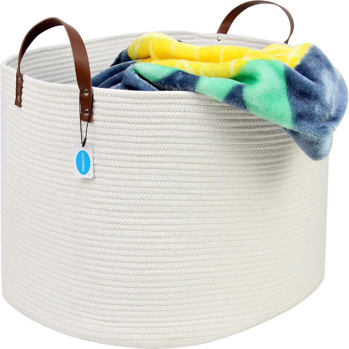 Кошик для дому Casaphoria з бавовняного шнура, XXL, для ковдр, рушників, подушок, бежево-коричневий (55,9 x 55,9 x 35,6 см)