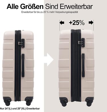 Набір валіз Merax 5 шт. (M-L-XL) з ABS, TSA-замком, розширення L-XL, з сумкою та косметичкою, бежево-чорний