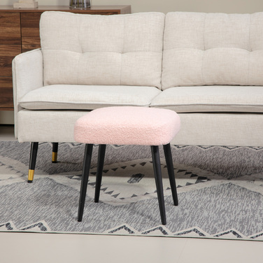 HOMCOM Footstool Квадратний табурет рожевого кольору з кашеміровим виглядом і сталевими ніжками, ідеальна підставка для ніг для вітальні та спальні