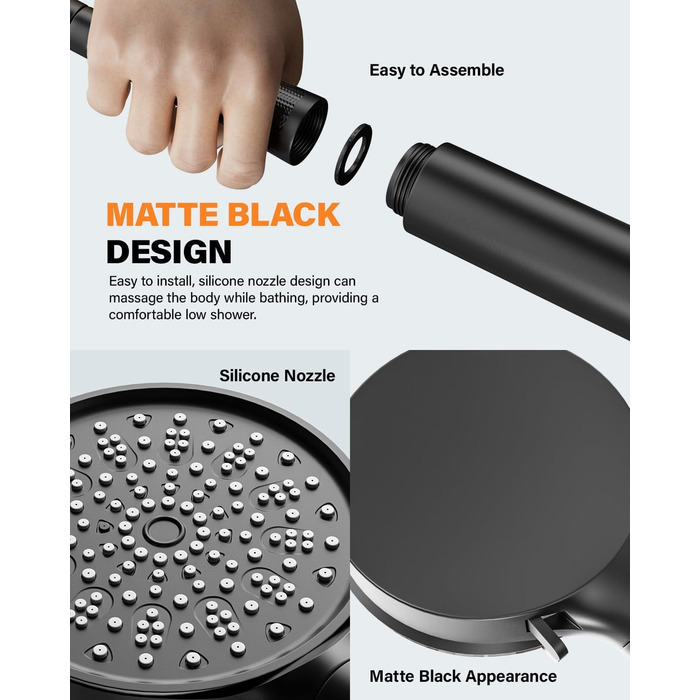 Фільтр для душу Cobbe зі шлангом, ручна лійка з 3 вугільними фільтрами, душова лійка з 6 режимами, високонапірний економний душ з фільтром від накипу для жорсткої води, видаляє 99% хлору (Чорний63)
